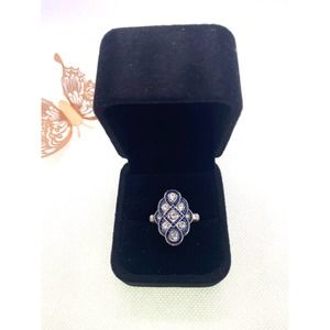 Size 7 Imitation Silver Blue Sapphire Cubic Zirconia CZ Cluster Ring